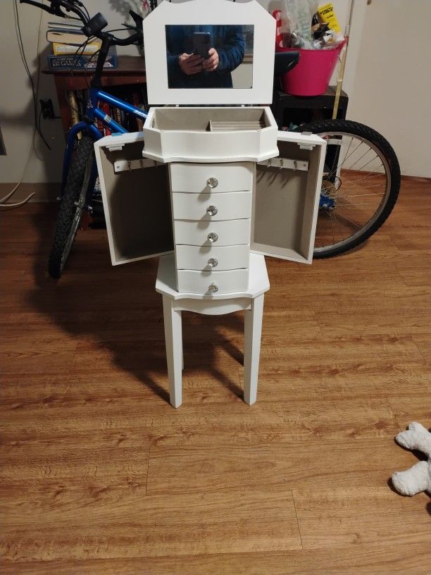 Nightstand/ Jewelry Box With Mirror