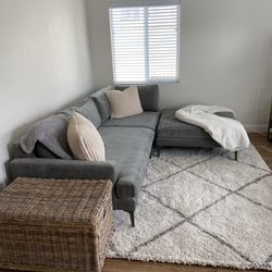 West Elm Andes Ottoman in Mineral Gray Velvet