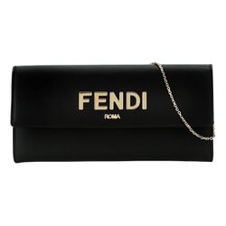 New Fendi Black Roma Leather Continental Wallet Clutch Crossbody Bag
