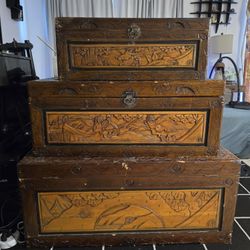antique Chinese carved camphor wood Chests