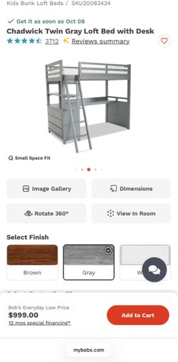 Chadwick Twin Gray Loft Bed with Desk