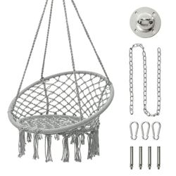 Chair Patio Swing Chair for outside With Mounting Hardware Hanging chairs Macrame Swing Outdoor Indoor Grey