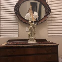 Antique Buffet With Mirror & Lamp 
