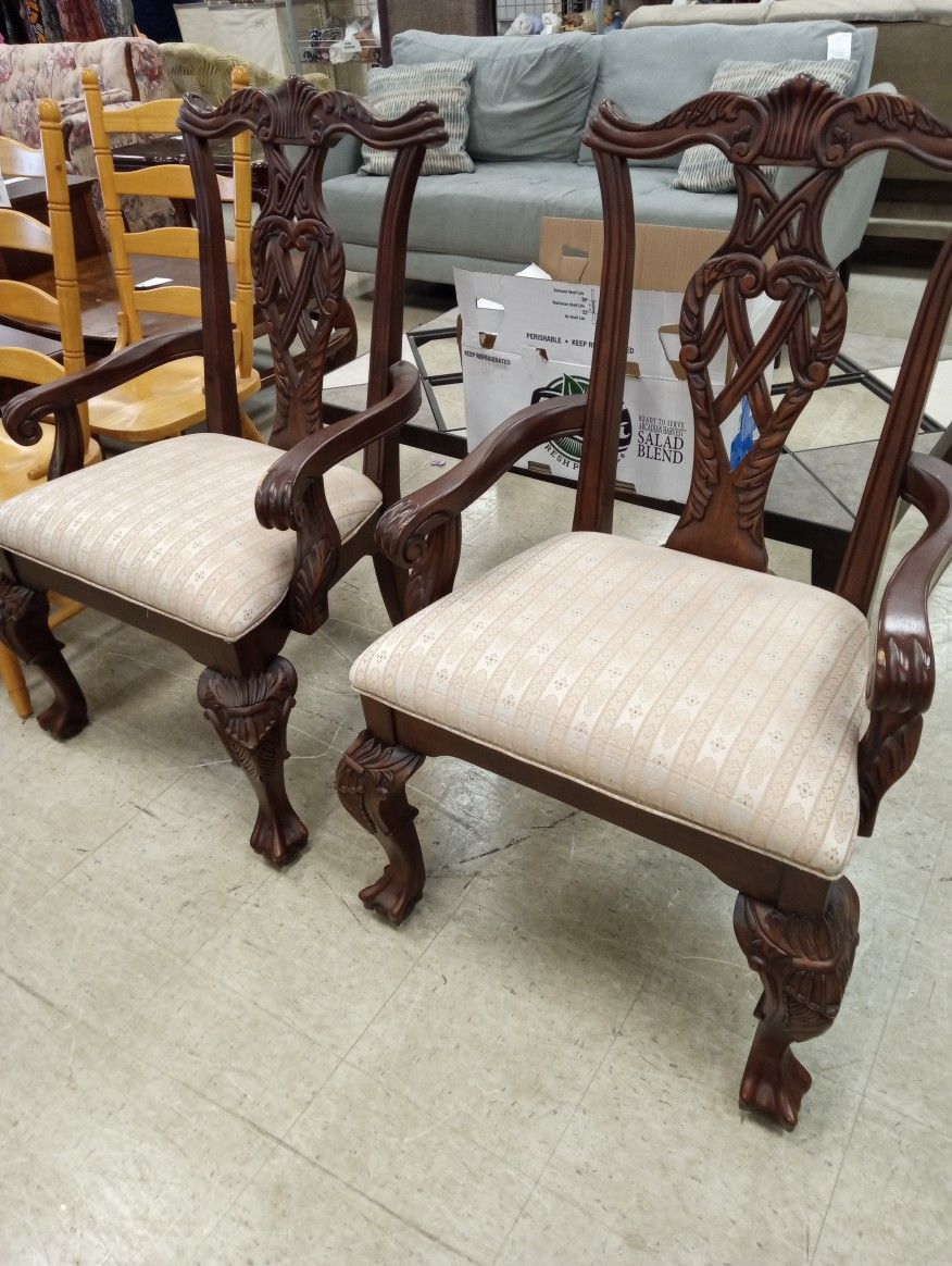 Two Antique Oversized Dinning Chairs Excellent Shape With Arms