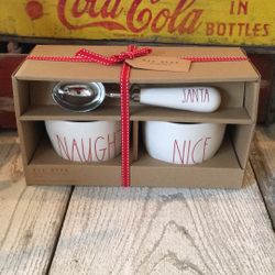 Rae Dunn Christmas, SANTA Ice Cream Scoop with NAUGHTY & NICE Bowl Set