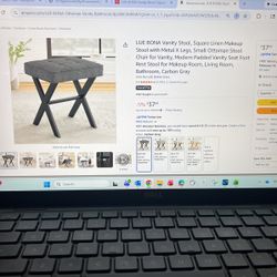 New Dark Grey Vanity Stool.  13  Deep X  16 Wide X 18 High