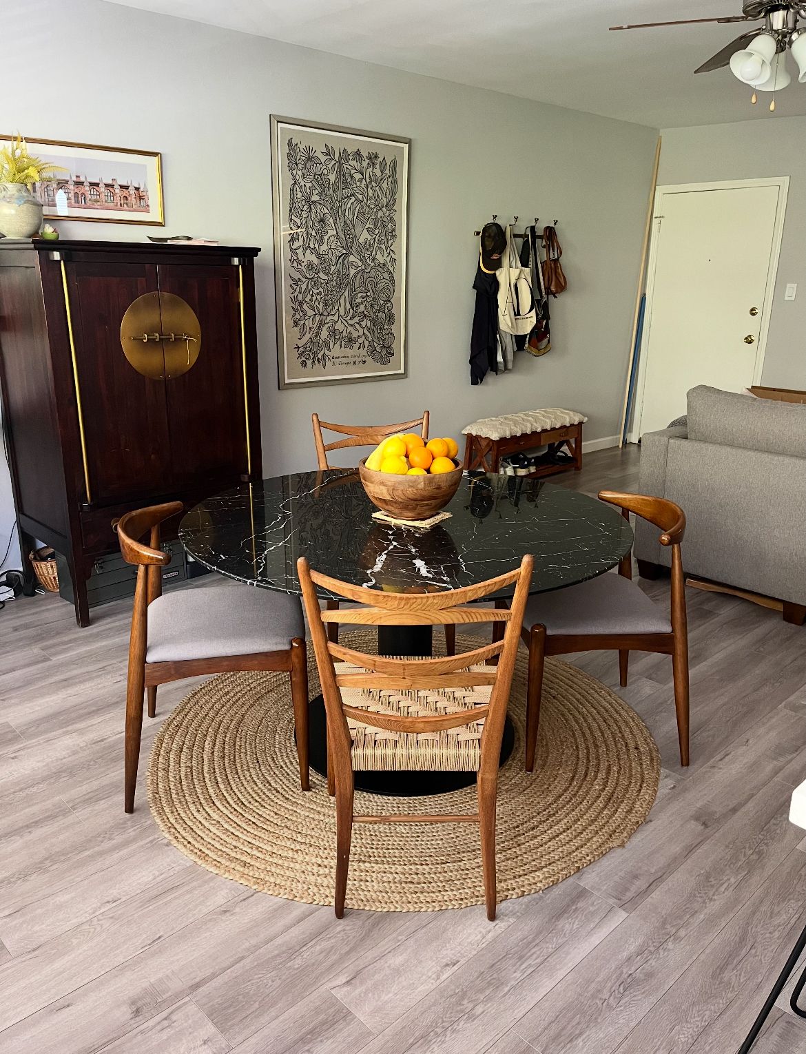 Black round marble table, made by GUBI