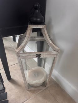 Large Rustic Wood and Glass Candle Lantern
