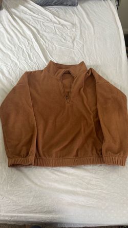 Brown Fleece Quarter-Zip Pullover Sweatshirt