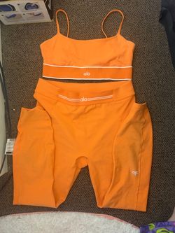 Alo Yoga Orange Crop Top and Biker Shorts Set