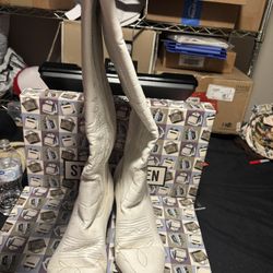 Oh Mispares Western Knee-High Cowboy Boots-White-Woman’s Size 8.5