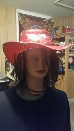 Sequined Red Cowgirl Hat with Silver Stars