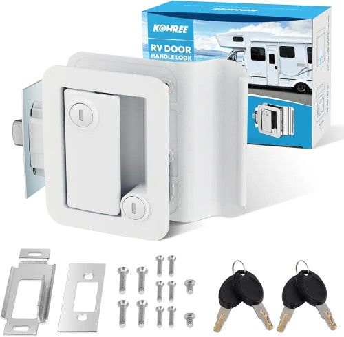 Kohree Upgraded RV Door Lock Replacement with Paddle Deadbolt, Camper Door Handle Latch, 100% Metal RV Enclosed Travel Trailer Entry Door Lock with Ke