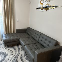 Leather Sofa with chaise, gray
