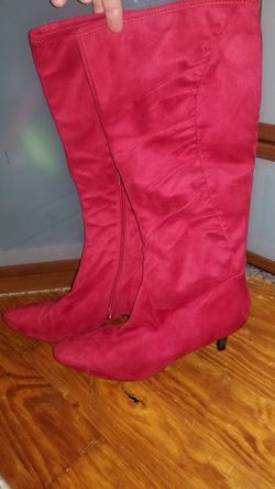 Red Microsuede Boots. NEW. Women's Size 9. (Retail $120 JCPenney. 1/3 off)