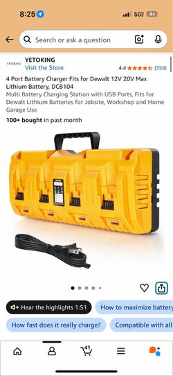 Brand New 4-Port Battery Charger for DeWalt 12V/20V MAX Batteries