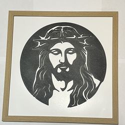 3D Printed Jesus Pattern Framed Wall Art Home Decor 10x10 Inch