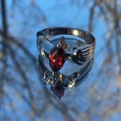 Elegant Women's Sterling Silver Garnet Ring, Marquise Cut, Birthstone, Size 7