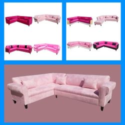 BRAND NEW 7X9FT SECTIONAL COUCHES, PINK MICROFIBER, CUSTOM MADE AVAILABLE 