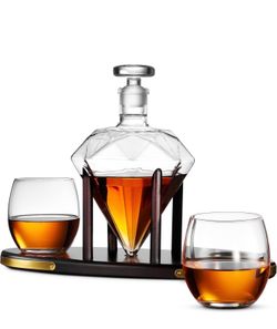 Whiskey Decanter and Whiskey Glasses Set, Diamond Liquor Decanter and Cocktail Whiskey Glasses