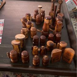 16 Sets Of vintage Wooden Salt & Pepper Shakers