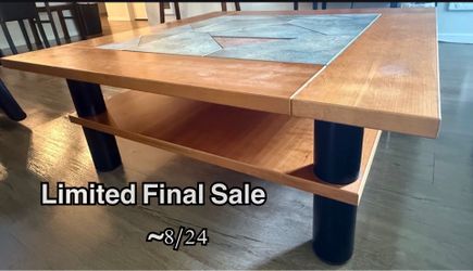Unique Modern Coffee Table with Stone-Inlay Top & Storage Shelf