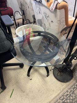 Round Glass Top Table with Metal Base