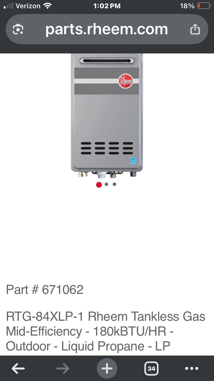 Rheem RTG-84XLP-1 Tankless Hot Water Heater