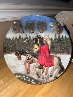 Native American Wolf & Horse Wall Plaque