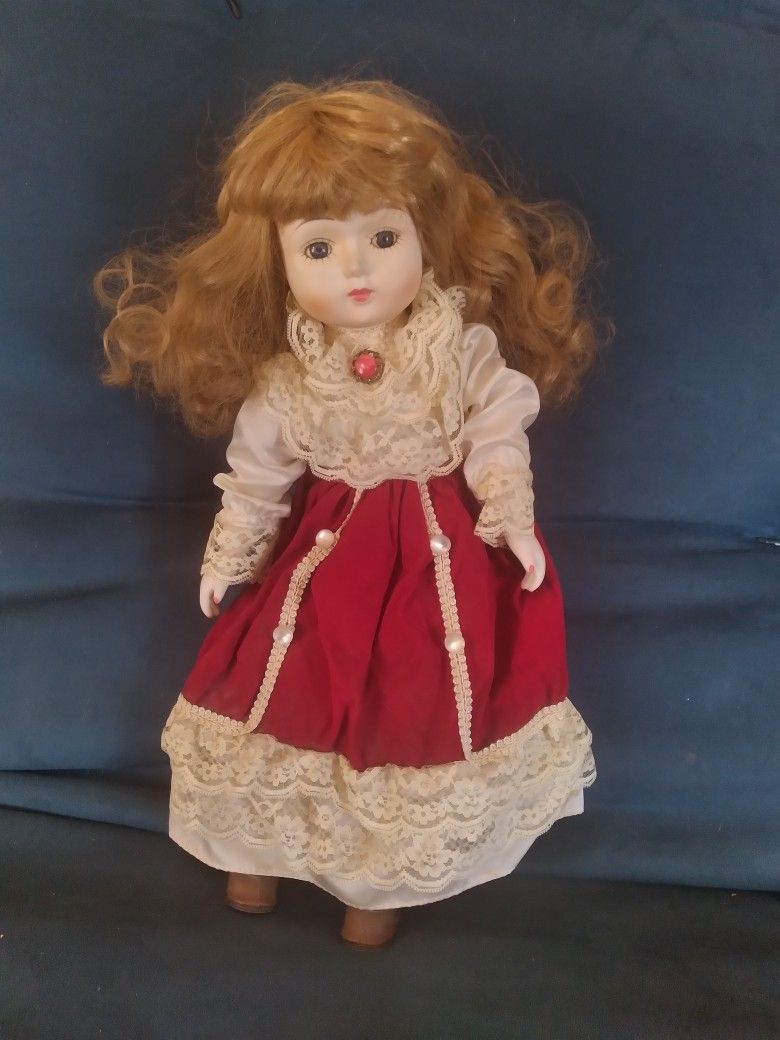 Vintage 18" porcelain doll, With ivory lace, and shoes