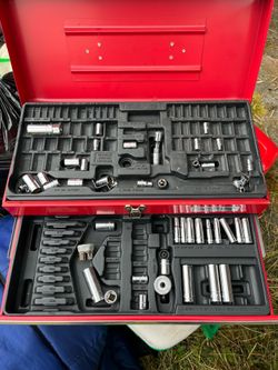 Tool box, random sockets, wrench