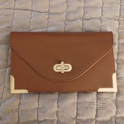 Lane Bryant Wristlet Clutch Womens Brown Faux Leather Bag Gold Hardware NEW