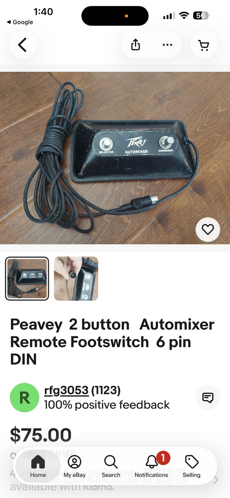 Peavey 2 button Automixer Remote Footswitch 6 pin DIN 