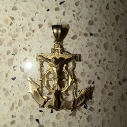 14k Gold Jesus Anchor Pendant 