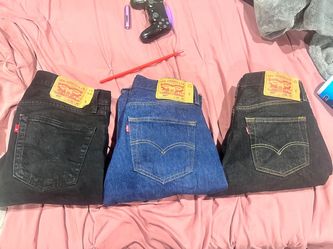 3, 501 jeans charcoal black, blue, and black