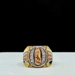 14k Solid Gold Virgen María Ring 