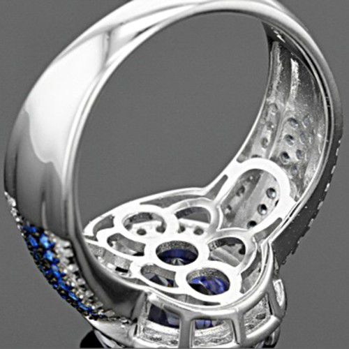 "Royal Blue Oval Zircon Multi Row Elegant Silver Trendy Rings for Women, PD552
 
  