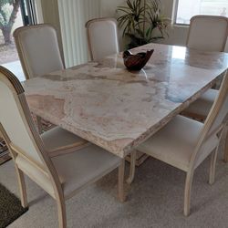 Marble Top Dining Table and Six Chairs