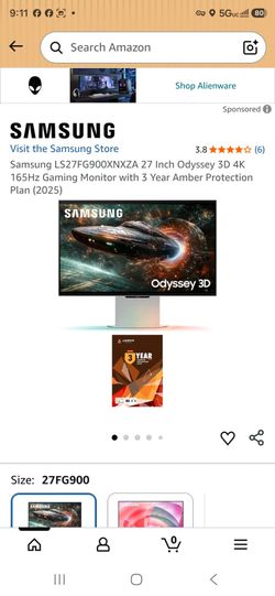 Samsung LS27FG900XNXZA 27 Inch Odyssey 3D 4K 165Hz Gaming Monitor