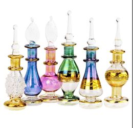NileCart Egyptian Perfume Bottles 6 Pack Size 2” Hand Blown With Handmade Golden Egyptian Decoration For Perfumes Oil & Essential Oils.
