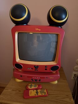 Vintage Disney Mickey Mouse TV With Cd Player And Remotes