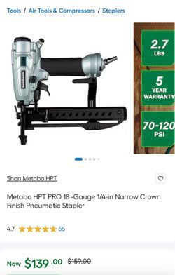 Metabo HPT 18-Gauge Pneumatic Narrow Crown Stapler