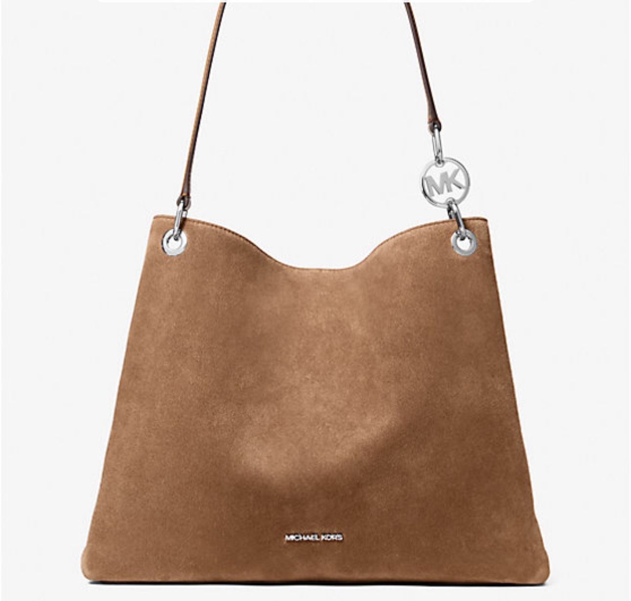 Michael Kors Christina Large Suede Triple Gusset Shoulder Bag Handbag Driftwood