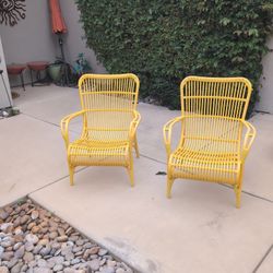 2 Yellow Rattan Chairs