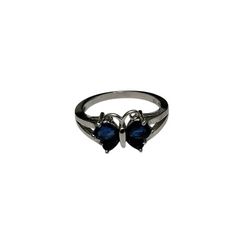 925 Silver with Blue Diamond Rose Butterfly Wedding Engaement Ring for Women Size 7 & 11