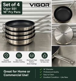 Set of 4 VIGOR 16” Commercial Non-Stick Fry Pans – Like New