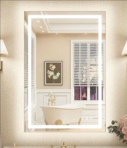 KeonJinn 24 in. W x 36 in. H Rectangular Frameless LED Lighted Bathroom Vanity Mirror with Light with Backlit and Anti-Fog