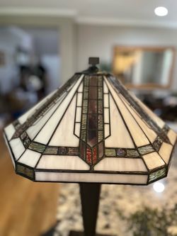 Tiffany Octagon 25" Derrica Bronze Art Glass Table Lamp