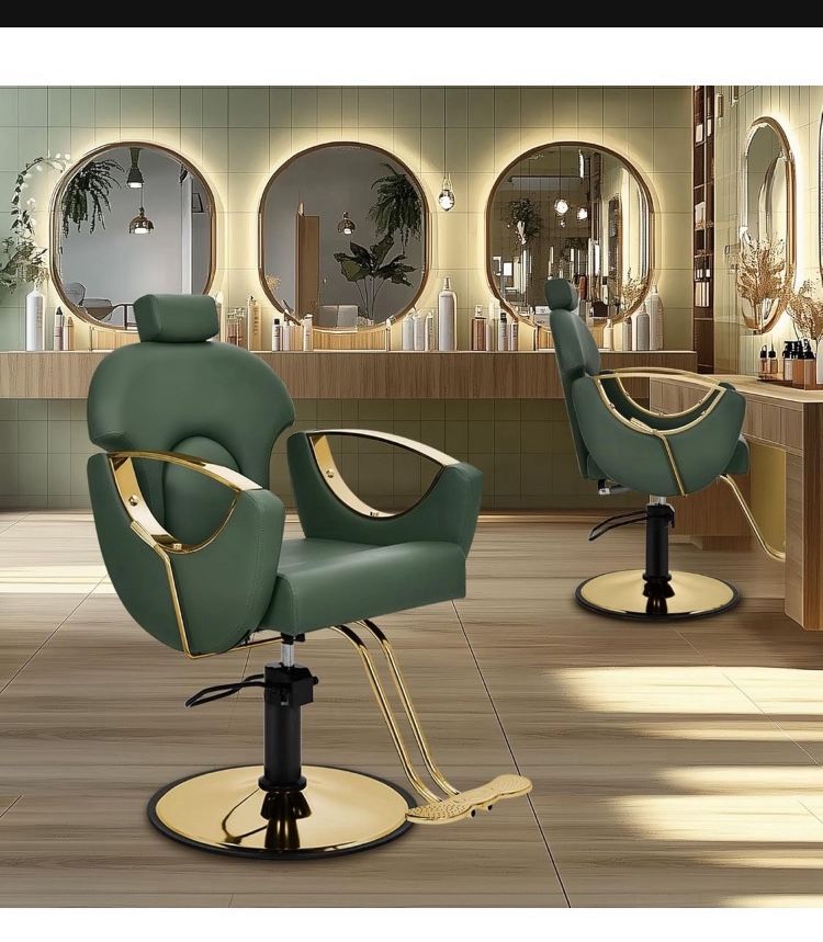 Green Barber Chair Salon Chair for Hair Stylist, Barber Chairs for