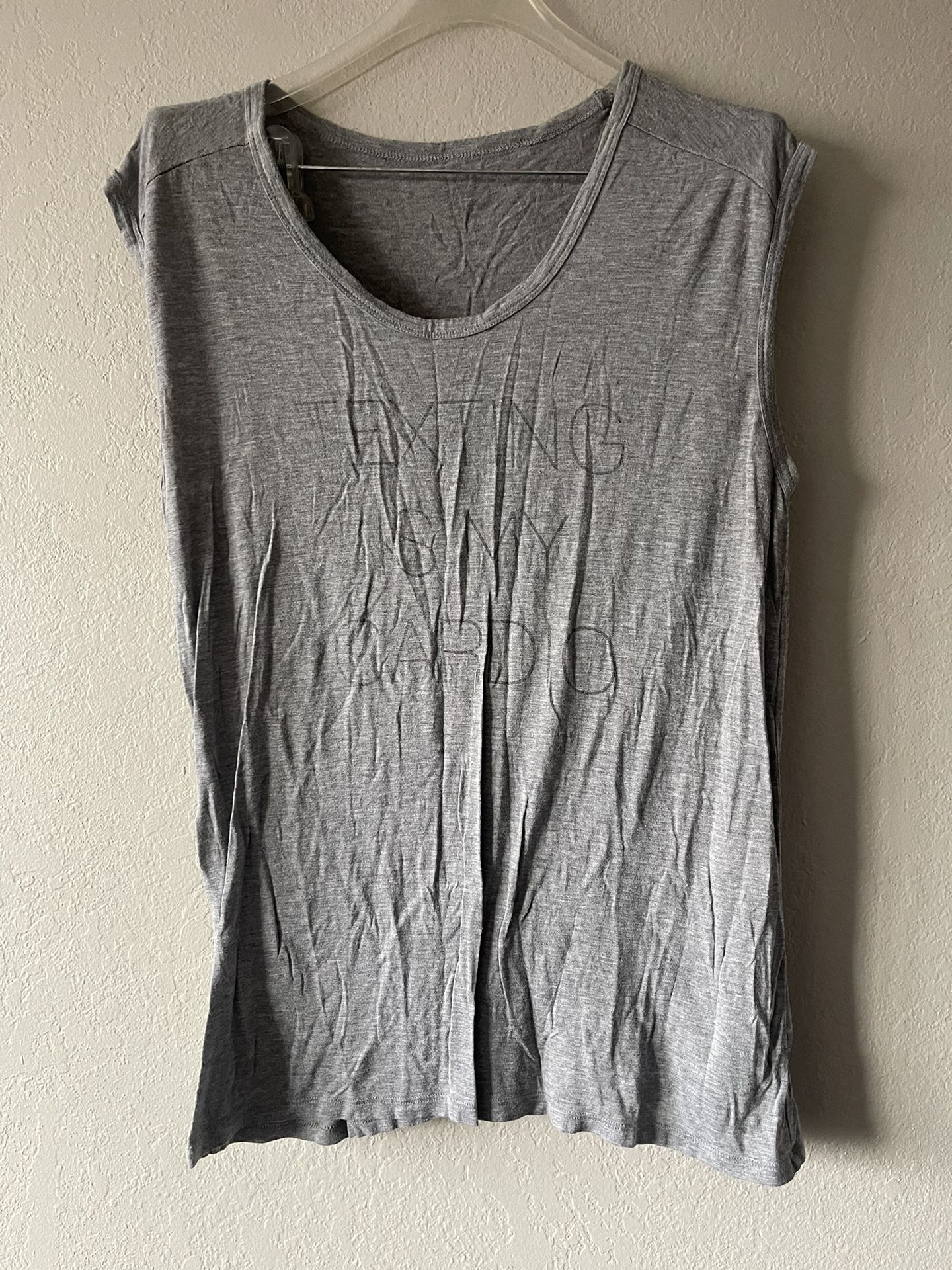 Womens Gray Texting Is My Cardio Runs Big Loose Fit Long Muscle Tank Top, Size L